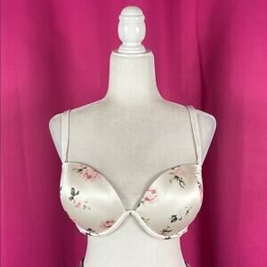 VS Victorias Secret Pink date plunge push up bra white floral 36DD NWT